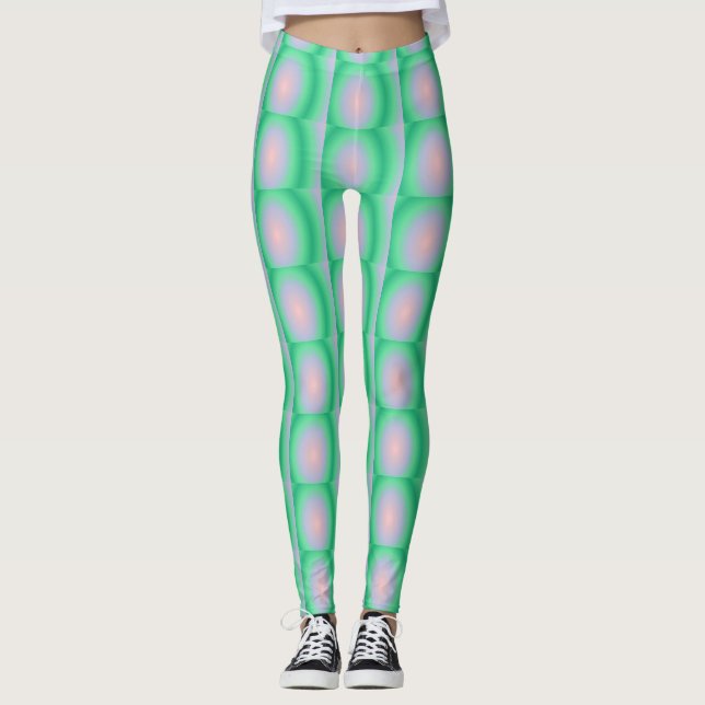 Green and Pink Bold Circles Leggings (Front)