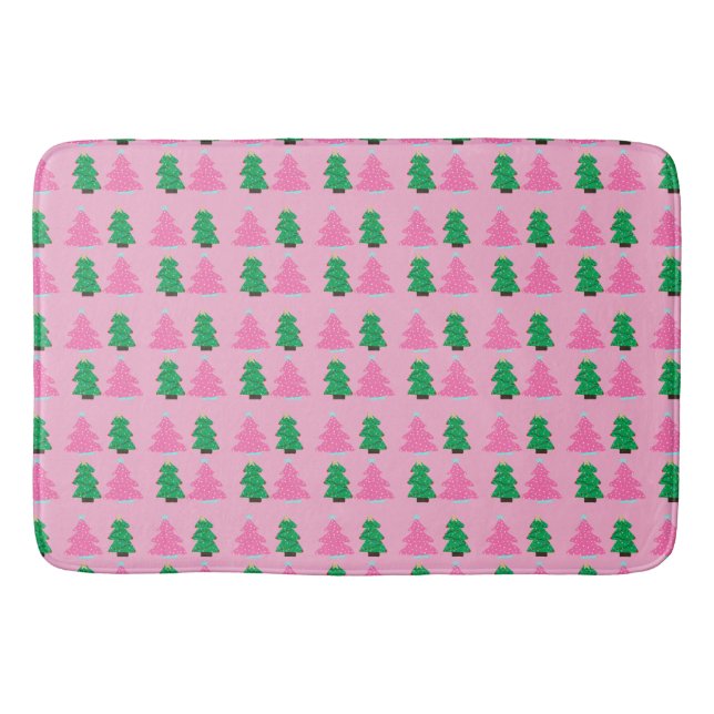 Green and Pink Christmas Trees  Bath Mat (Front)