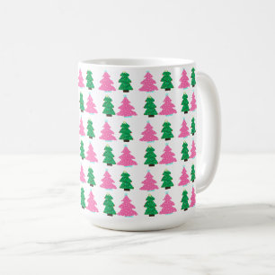 Green and Pink Christmas Trees Coffee Mug
