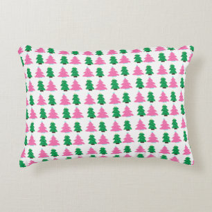 Green and Pink Christmas Trees Decorative Cushion
