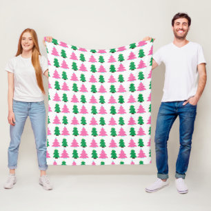 Green and Pink Christmas Trees  Fleece Blanket