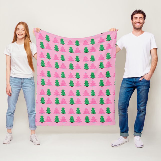 Green and Pink Christmas Trees  Fleece Blanket (In Situ)