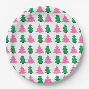 Green and Pink Christmas Trees  Paper Plate