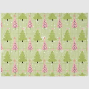Green and Pink Christmas Trees Stars Christmas Tissue Paper