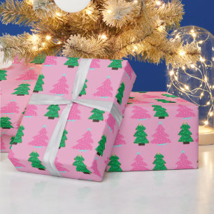 Green and Pink Christmas Trees Wrapping Paper