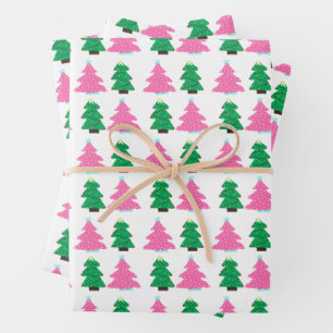 Green and Pink Christmas Trees  Wrapping Paper Sheet