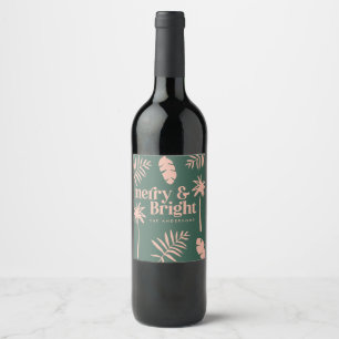 green and pink Christmas tropical favour gift Wine Label