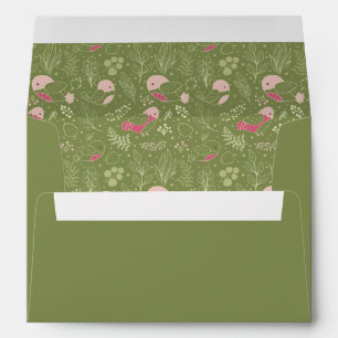 Green and Pink Cute Bird Baby Shower Envelope
