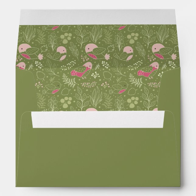 Green and Pink Cute Bird Baby Shower Envelope (Back (Bottom))