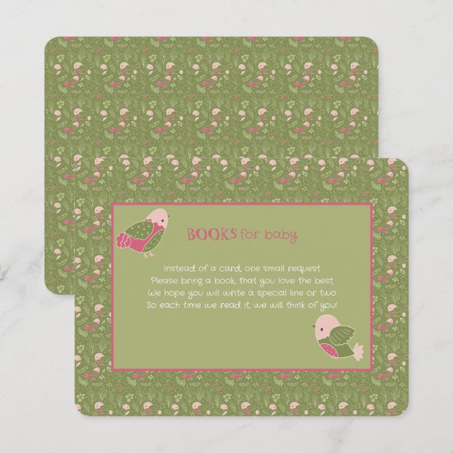 Green and Pink Cute Birds Books for Baby Enclosure Card (Front/Back)