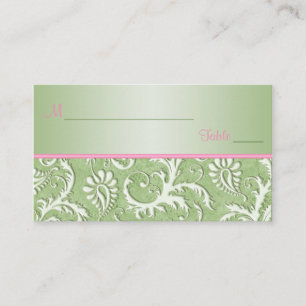 Green and Pink Damask Placecards