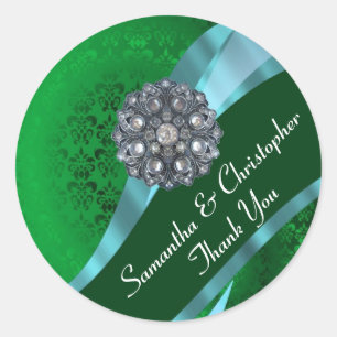 Green and pink damask wedding seal