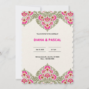 Green and Pink Elegant Floral Indian Wedding Invit Invitation