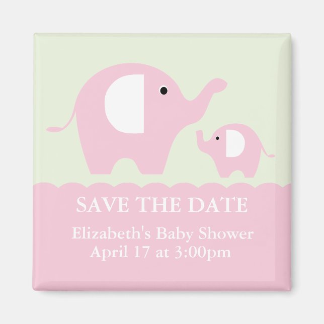 Green and Pink Elephants Magnet (Front)