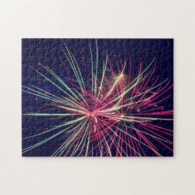 Green and Pink fireworks Jigsaw Puzzle (Horizontal)