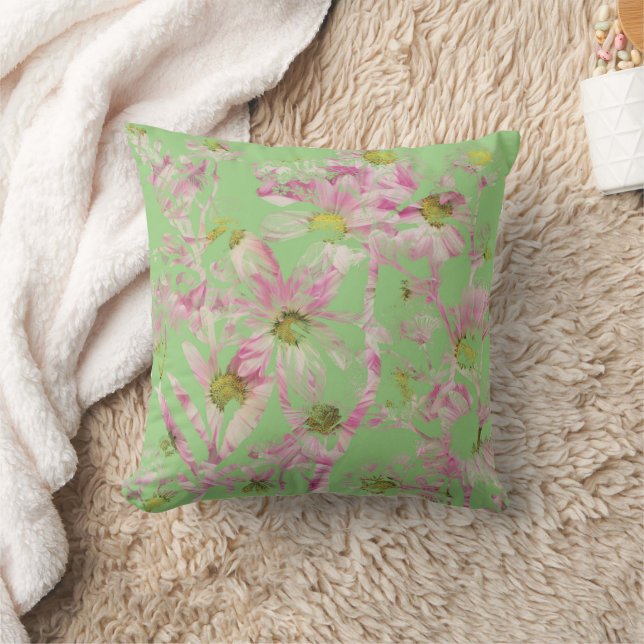 Green and Pink Floral Abstract Cushion (Blanket)