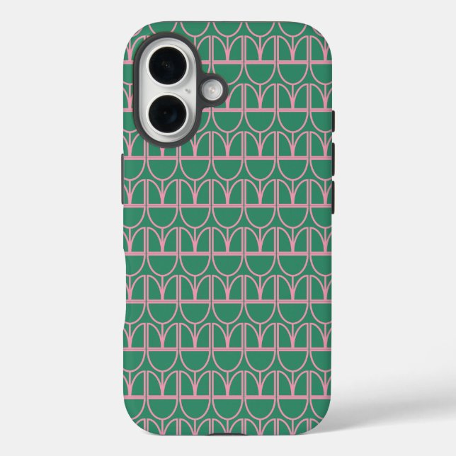 Green and Pink Floral Line Art Pattern Case-Mate iPhone Case (Back)