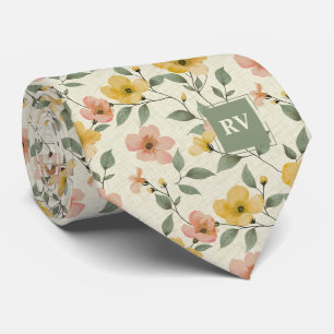 Green and Pink Floral Neck Tie