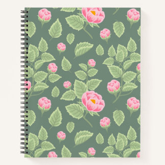 Green and Pink Floral Notebook
