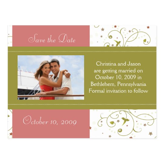 Green and Pink Floral Save the Date Announcement Postcard