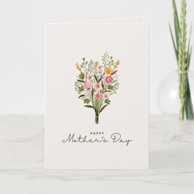 Green and Pink Floral Watercolor Mother's Day Card (Front)