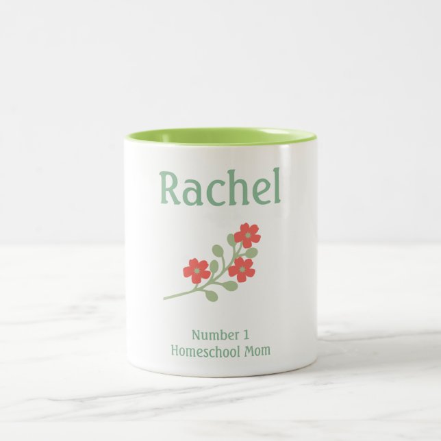 Green and Pink Flower Homeschool Mum Two-Tone Coffee Mug (Center)