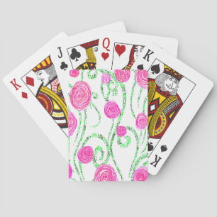 Green and Pink Flower Illustration Playing Cards