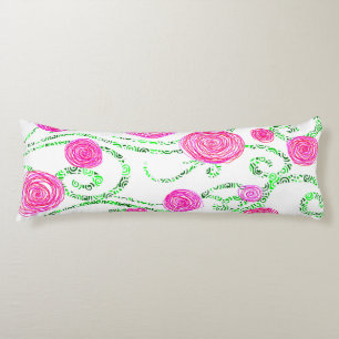 Green and Pink Flower Vines Body Cushion