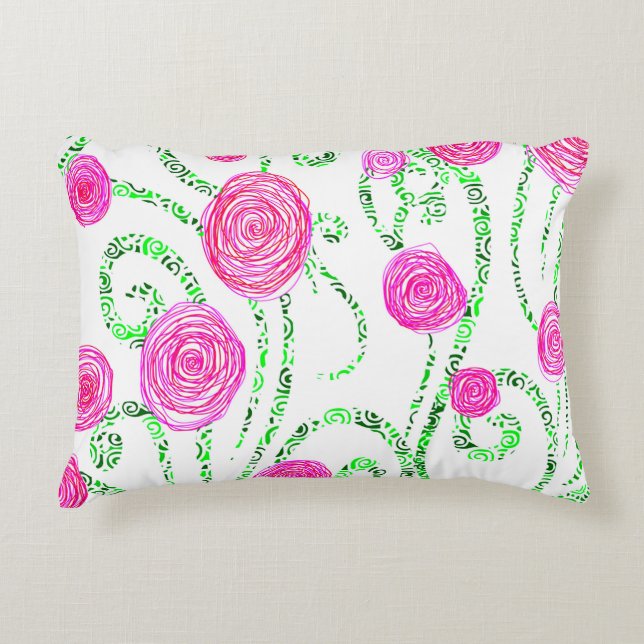 Green and Pink Flower Vines Decorative Cushion (Front)