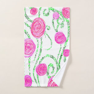 Green and Pink Flower Vines Hand Towel