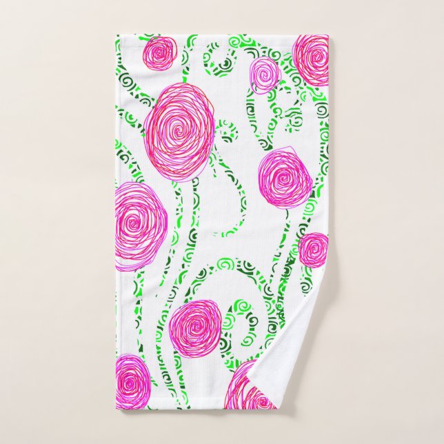 Green and Pink Flower Vines Hand Towel (Hand Towel)