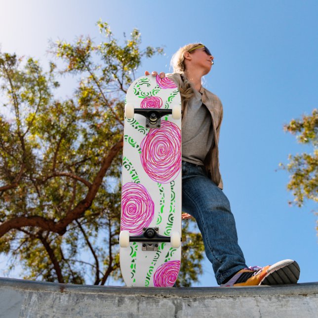 Green and Pink Flower Vines Skateboard (Outdoor 1)