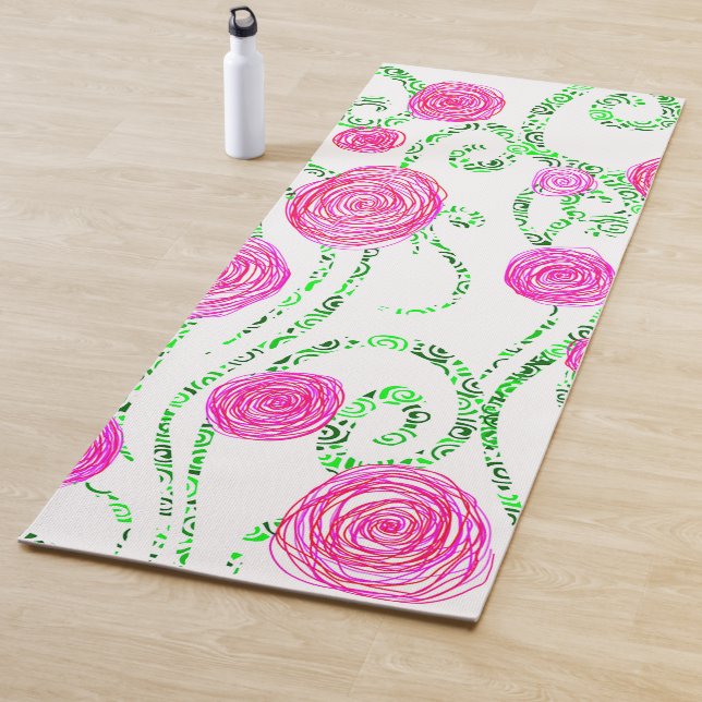 Green and Pink Flower Vines Yoga Mat (In Situ)