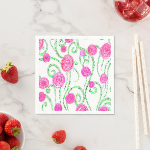 Green and Pink Flowers Napkin