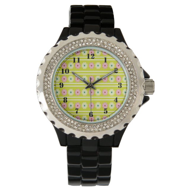 Green and pink flowers pattern watch (Front)