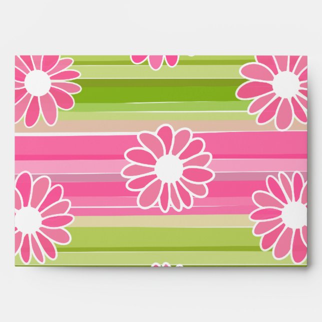 Green and pink flowers with stripes envelopes (Front)