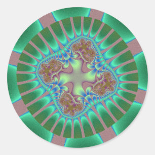 Green and Pink Fractal Birthday Classic Round Sticker