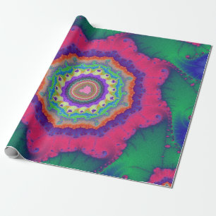 Green and Pink Fractal Birthday Wrapping Paper