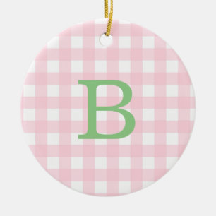Green and Pink Gingham Monogram Ceramic Tree Decoration