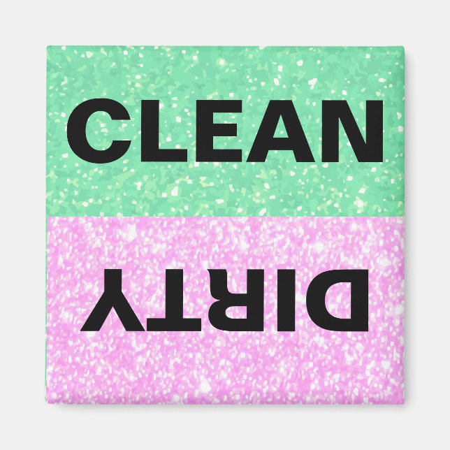 Green and Pink Glitter Clean-Dirty Magnet (Front)