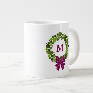 Green and Pink Glittery Wreath of Ornaments Large Coffee Mug