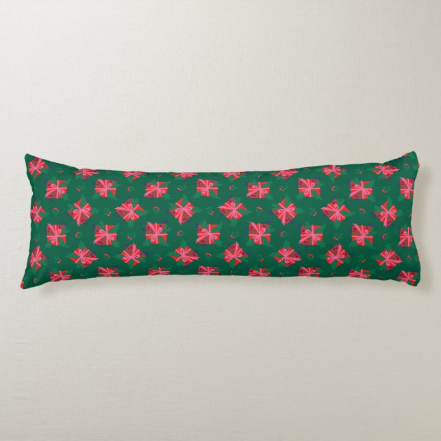Green and Pink Holiday Christmas Body Cushion (Front)