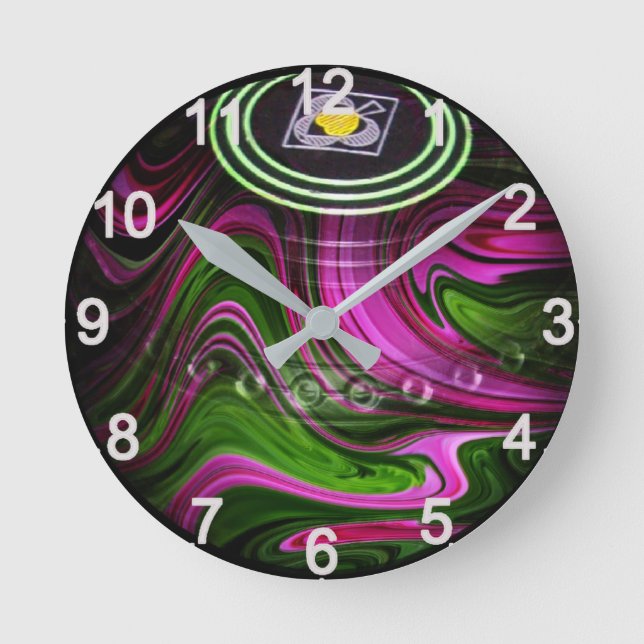 Green And Pink Lawn Bowl, Wall Clock (Front)