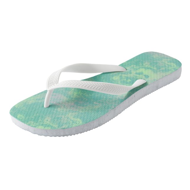 Green and pink Marble Swirl Abstract Flip Flops (Angled)