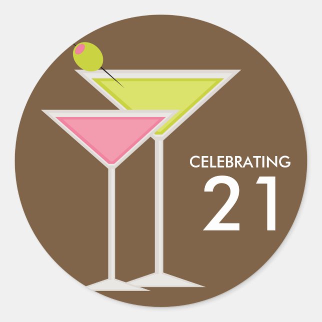 Green and Pink Martinis Classic Round Sticker (Front)