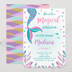 Green and Pink Mermaid Birthday Invitation