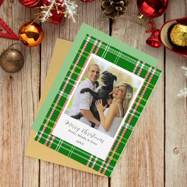 Green and Pink Modern Dots Customised Christmas Holiday Card (Creator Uploaded)