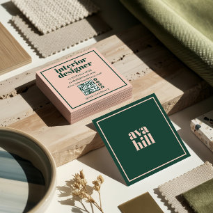 Green and Pink Modern Professional logo Minimalist Square Business Card