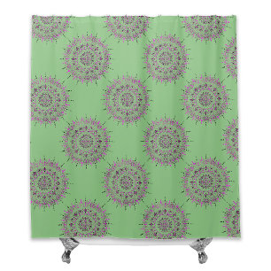 Green and Pink Painted Mandala Shower Curtain