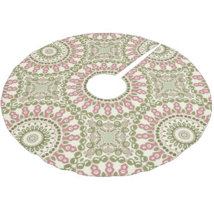 Green and Pink Painted Medallion Pattern Brushed Polyester Tree Skirt